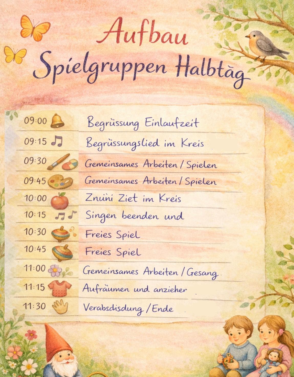 Illustrierter Tagesablauf der Spielgruppe